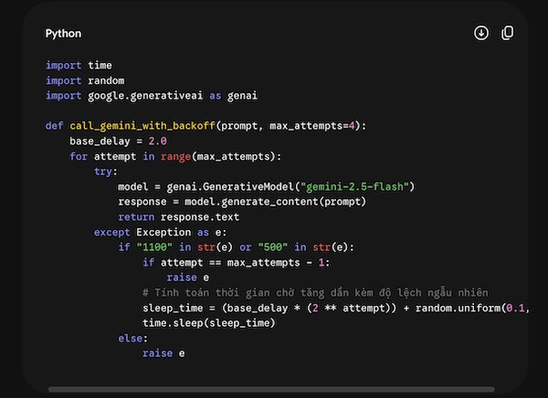 Python sửa lỗi 1100 Gemini